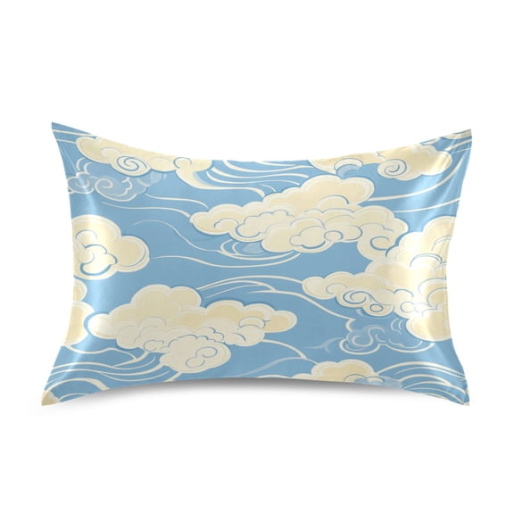 WOBOGO White Cloud Pattern on Blue Background Satin Pillowcase Soft Smooth Envelope Design Comfortable Bedding Essentials 20×30in