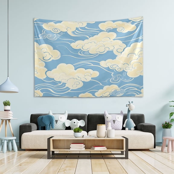 WOBOGO White Cloud Pattern on Blue Background Tapestry 60×51in Home Living Room Bedroom Wall Hanging Ornaments