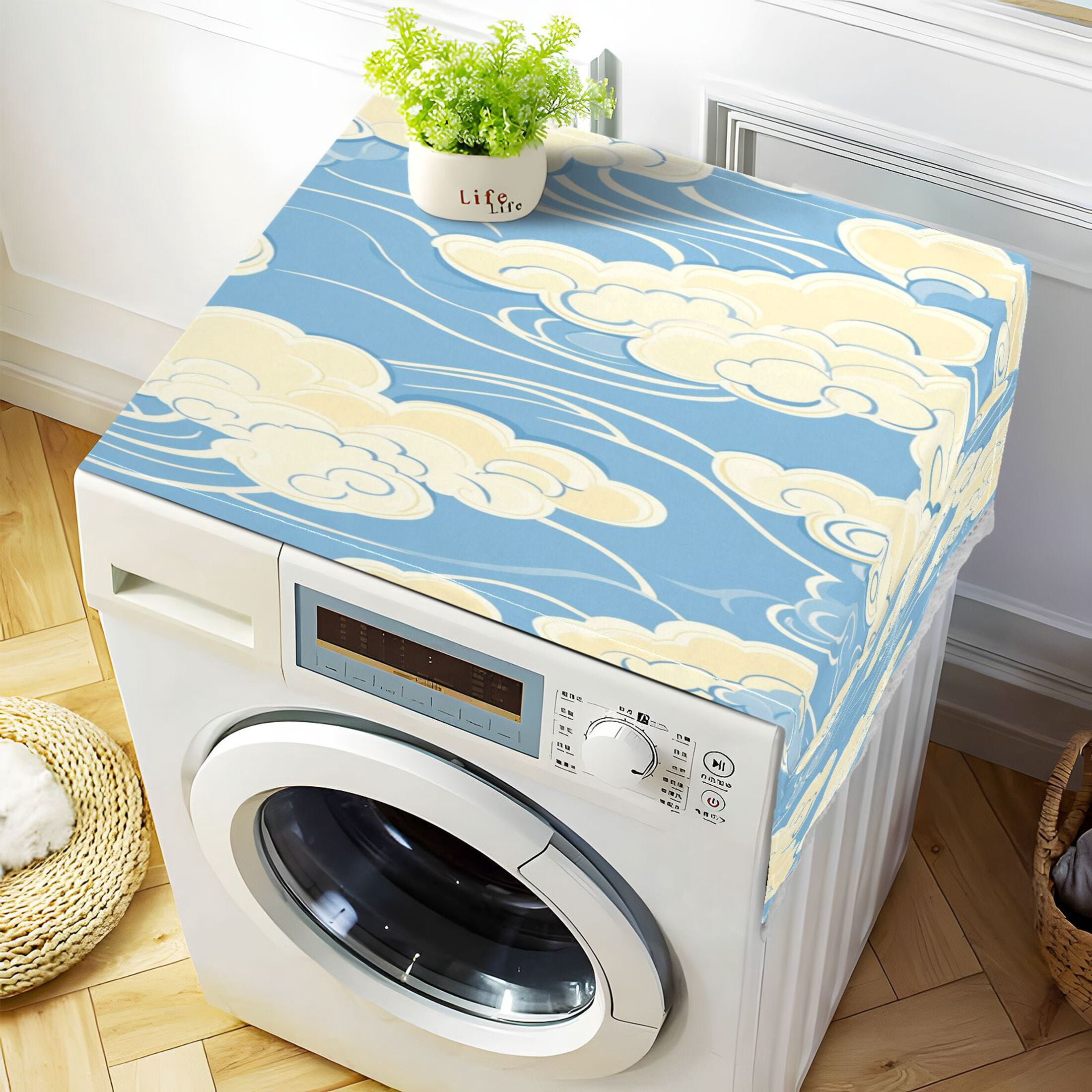 WOBOGO White Cloud Pattern on Blue Background Washing Machine Cloth Dryer Refrigerator Top Cover Protective Non-Slip Mat For Kitchen Laundry