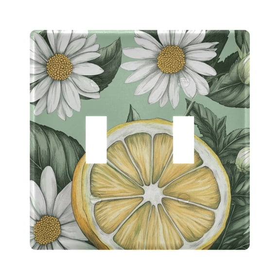 WOBOGO White Daisies with Lemons Pattern 2-hole Switch Plates PC Flame Retardant Plastic Material Glossy Finish Smooth Touch 4.56x4.48x0.27in