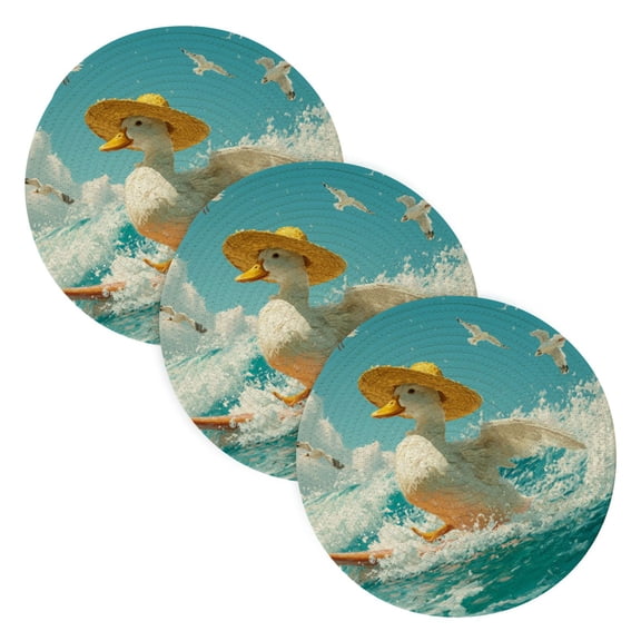 WOBOGO White Duck Coil Placemats 3pcs Resistant Hot Pads Mat for Table Counter Cooking Potholder 15in
