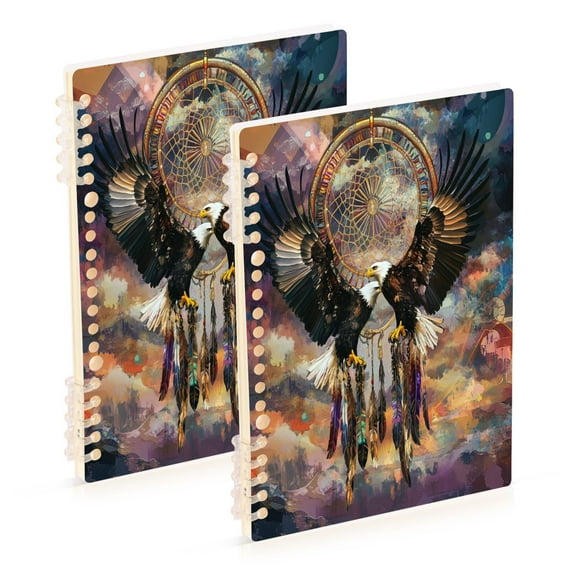 WOBOGO White Eagles Soaring Notebook College Horizontal Grid Paper Ink Spill Resistant Water Resistant Cover 8.3x5.7x0.4in