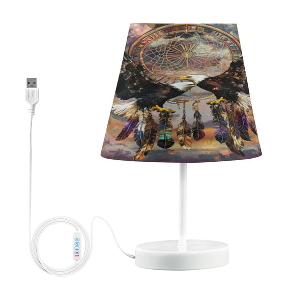 WOBOGO White Eagles Soaring Table Lamps Bedroom 3-Speed Dimmable Farm Style with Fabric Shade for Reading and Home Office