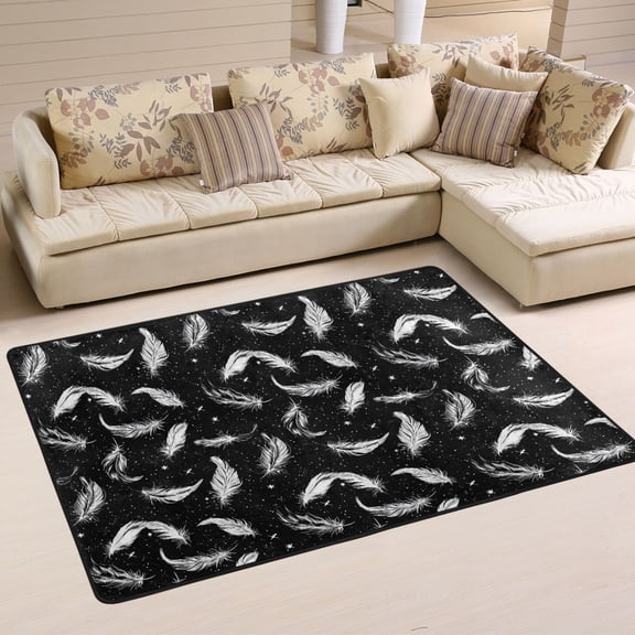 WOBOGO White Feathers Carpet Non-Slip Rugs Soft Doormat 36×24in Living Dining Room Bedroom Decorative