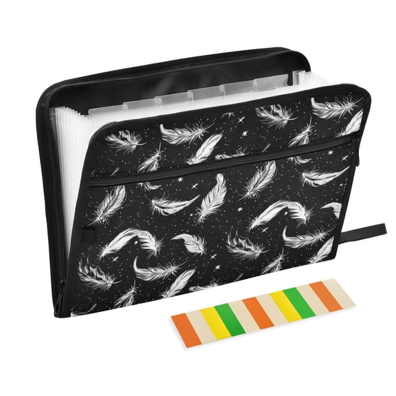 WOBOGO White Feathers Expanding File Folder Letter Size Accordion Filing Organizer 13 Pocket Separate Organ Pocket
