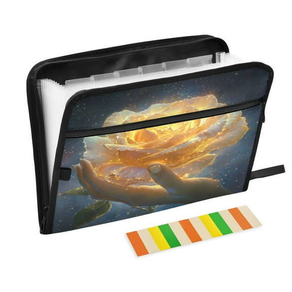 WOBOGO White Gold Rose Expanding File Folder Letter Size Accordion Filing Organizer 13 Pocket Separate Organ Pocket