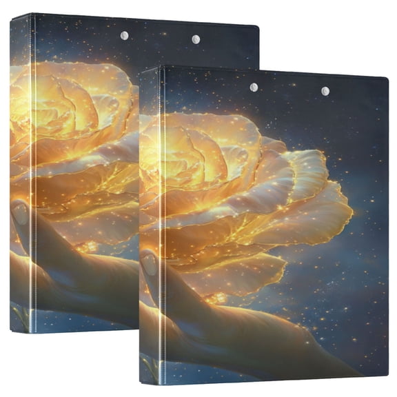 WOBOGO White Gold Rose File Folders Extra Large Capacity to Hold 200 Sheets of Documents Hard Shell Ring Binder for School Home Office