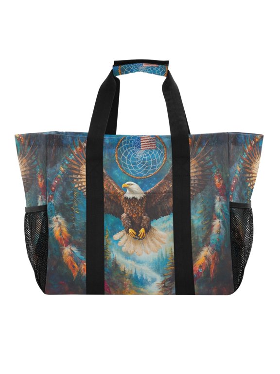 White Headed Sea Eagle Tote Shopping Bag Reusable Heavy Duty Durable Foldable Washable 15.412.89.8in