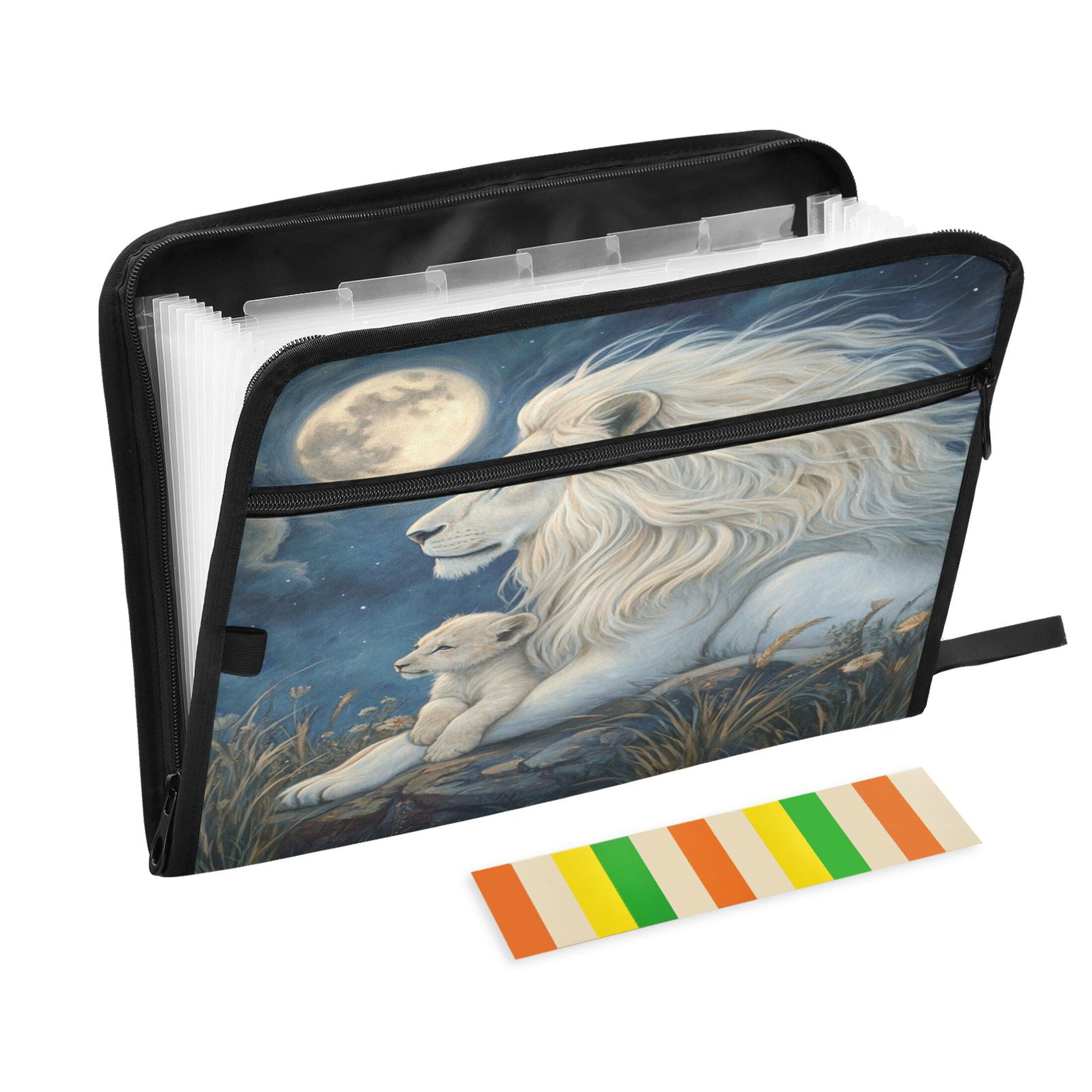 WOBOGO White Maned Lion Expanding File Folder Letter Size Accordion Filing Organizer 13 Pocket Separate Organ Pocket