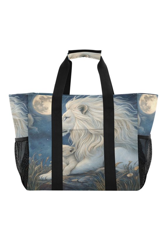 White Maned Lion Tote Shopping Bag Reusable Heavy Duty Durable Foldable Washable 15.412.89.8in