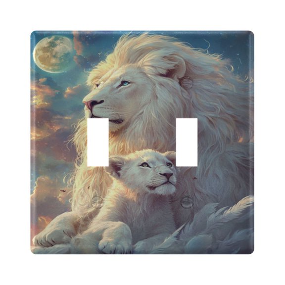 WOBOGO White Maned Lions 2-hole Switch Plates PC Flame Retardant Plastic Material Glossy Finish Smooth Touch 4.56x4.48x0.27in