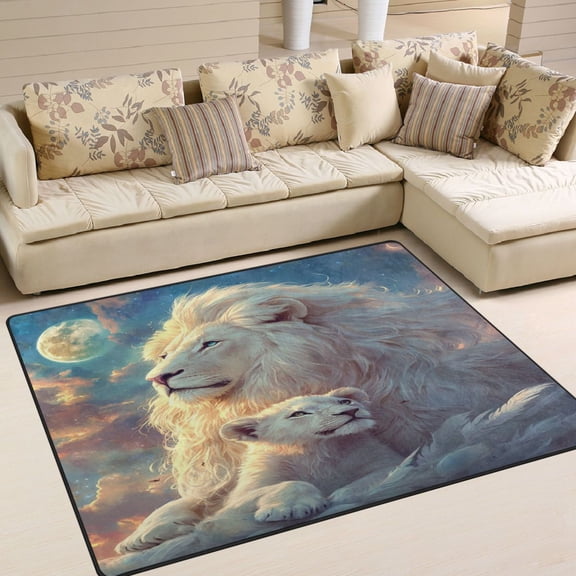 WOBOGO White Maned Lions Carpet Non-Slip Rugs Soft Doormat 80×58in Living Dining Room Bedroom Decorative