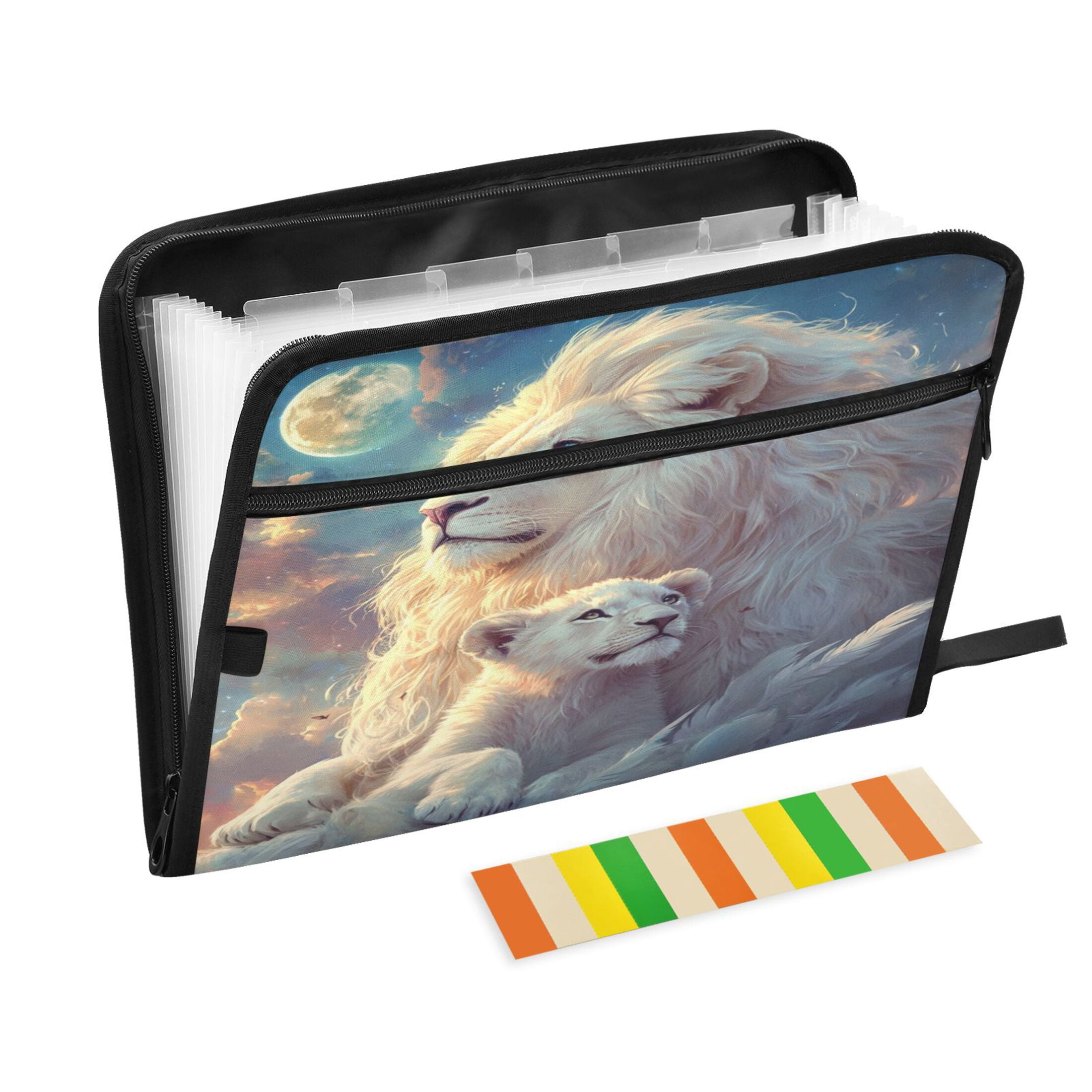 WOBOGO White Maned Lions Expanding File Folder Letter Size Accordion Filing Organizer 13 Pocket Separate Organ Pocket