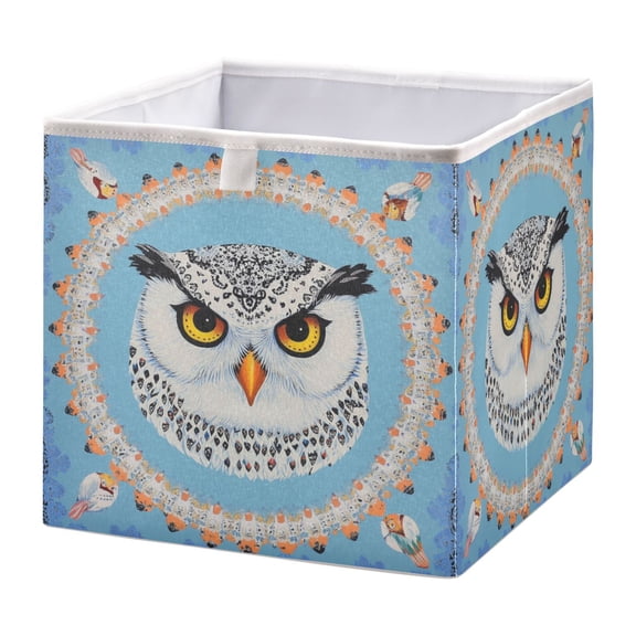 WOBOGO White Owl Pattern Storage Basket Foldable Easy to Clean Durable with Hollow Support Plate with Handle 11.02×11.02×11.02 in