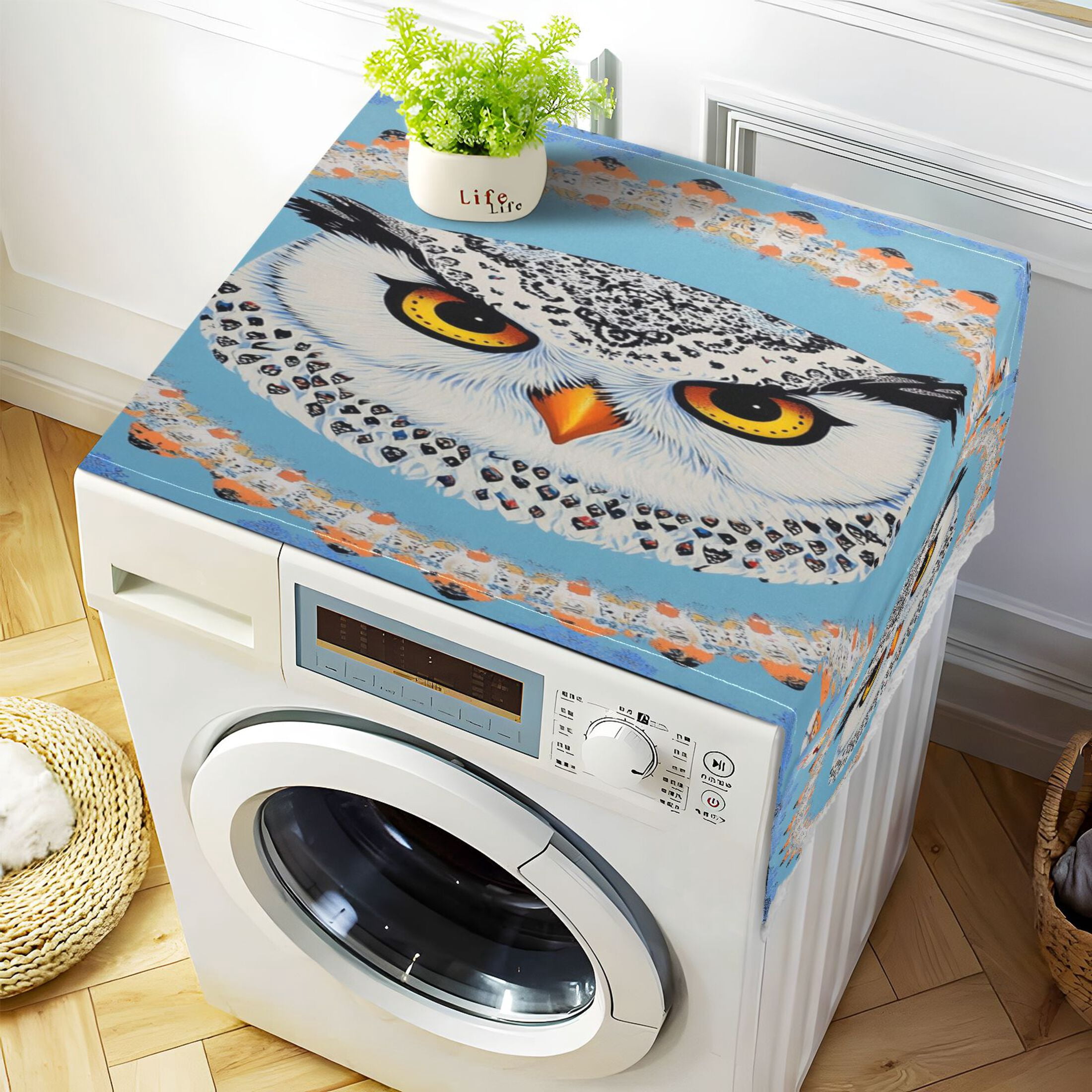 WOBOGO White Owl Pattern Washing Machine Cloth Dryer Refrigerator Top Cover Protective Non-Slip Mat For Kitchen Laundry