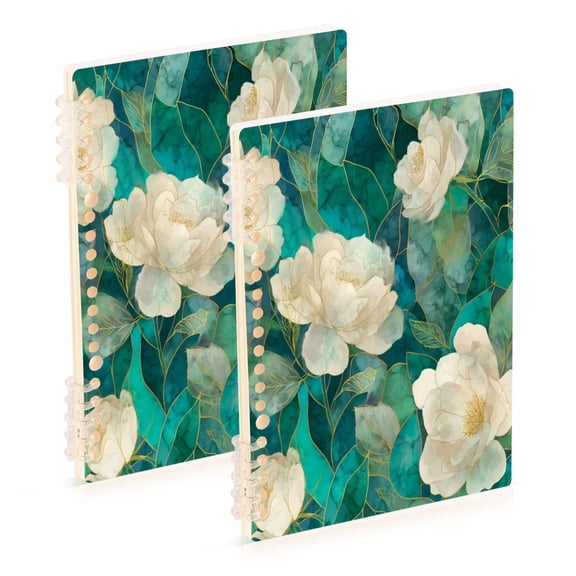 WOBOGO White Peony Notebook College Horizontal Grid Paper Ink Spill Resistant Water Resistant Cover 8.3x5.7x0.4in