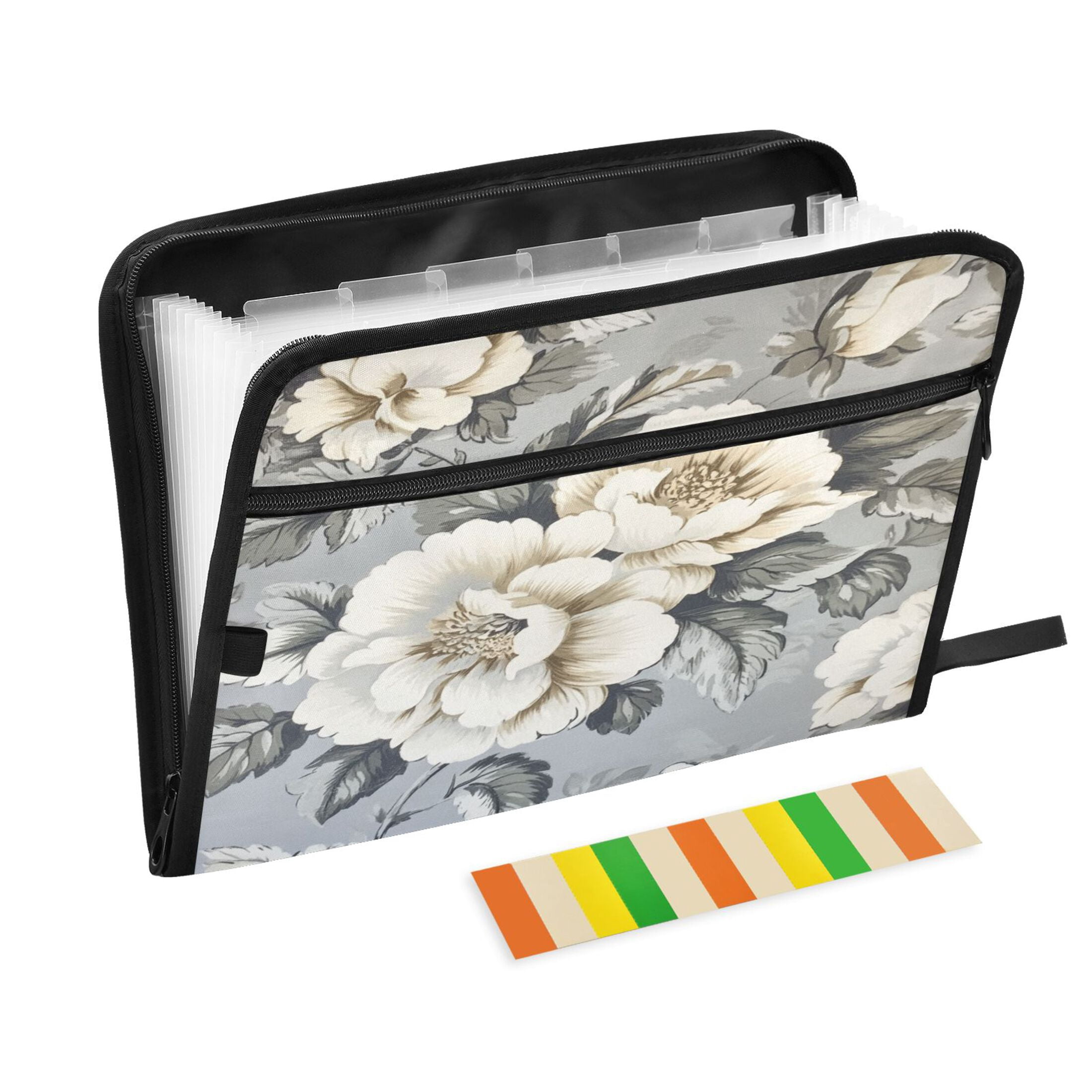 WOBOGO White Peony Pattern Expanding File Folder Letter Size Accordion Filing Organizer 13 Pocket Separate Organ Pocket