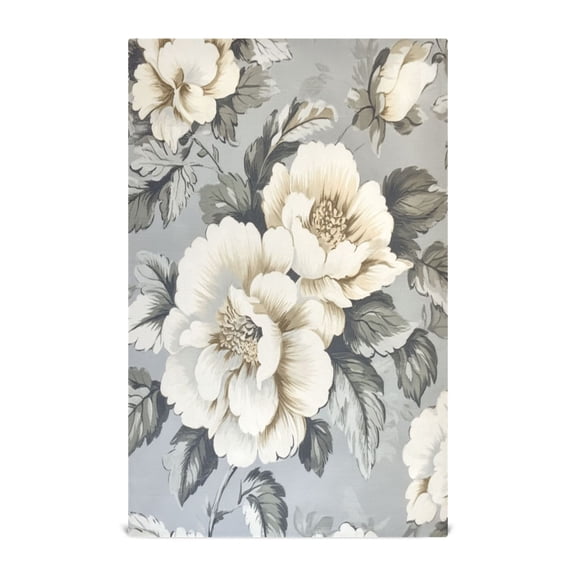 WOBOGO White Peony Pattern Kitchen Towel 1 Piece Large Cotton Dishcloth Premium Absorbency Set with Hanging Loop
