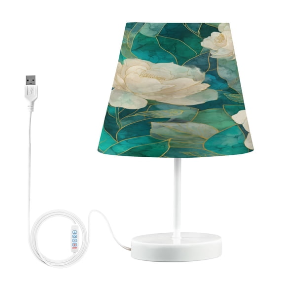 WOBOGO White Peony Table Lamps Bedroom 3-Speed Dimmable Farm Style with Fabric Shade for Reading and Home Office