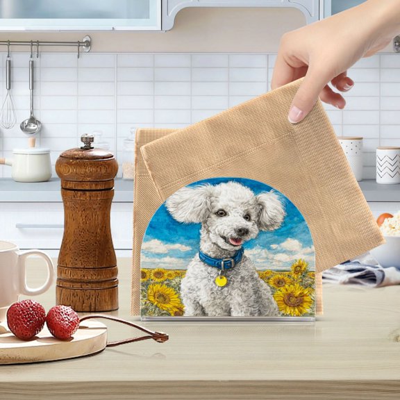 WOBOGO White Poodle Clear Acrylic Napkin Holder Kitchen Tissue Face Towel Cocktail Rack Bar Restaurant Dinner Paper Dispenser