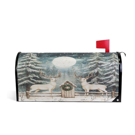 WOBOGO White Reindeer and Snow Mailbox Cover Magnetic for Garden Yard Home Decor Standard Size 20.7×18.03in