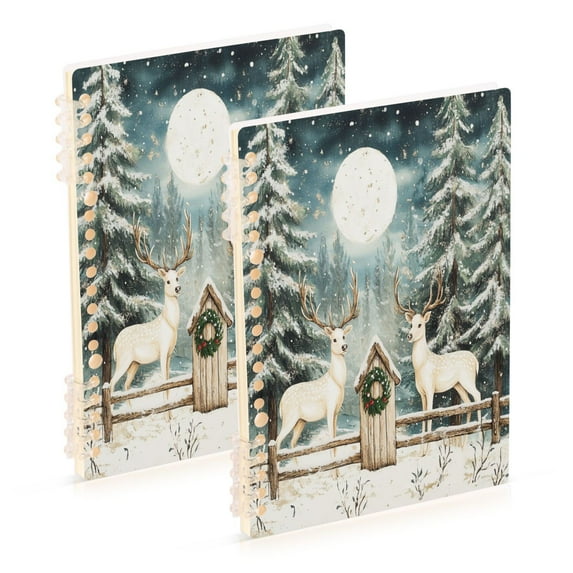 WOBOGO White Reindeer and Snow Notebook College Horizontal Grid Paper Ink Spill Resistant Water Resistant Cover 8.3x5.7x0.4in