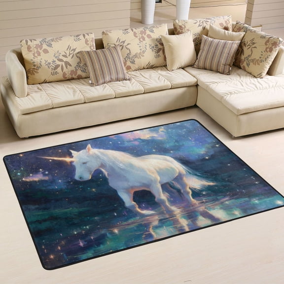 WOBOGO White Unicorn Carpet Non-Slip Rugs Soft Doormat 36×24in Living Dining Room Bedroom Decorative