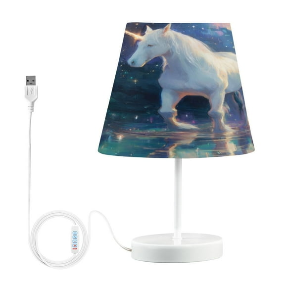 WOBOGO White Unicorn Table Lamps Bedroom 3-Speed Dimmable Farm Style with Fabric Shade for Reading and Home Office