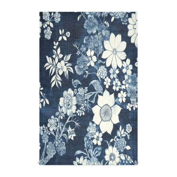 WOBOGO White Vintage Flower in Indigo Blue Kitchen Towel 4 Piece Large Cotton Dishcloth Premium Absorbency Set with Hanging Loop