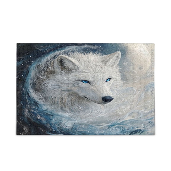 WOBOGO White Wolf with Blue Eyes Puzzle Challenge 1000 Piece Jigsaw Suitable for Game Night Finished Size 29.5 x 19.7in