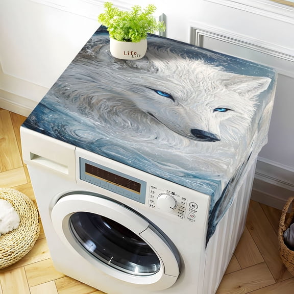 WOBOGO White Wolf with Blue Eyes Washing Machine Cloth Dryer Refrigerator Top Cover Protective Non-Slip Mat For Kitchen Laundry