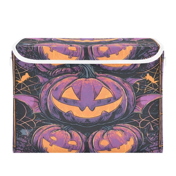 WOBOGO Wicked Pumpkin Large Collapsible Storage Box Flip Lid Fabric Decorative Organizer Container Basket with Handles 16.512.611.8in