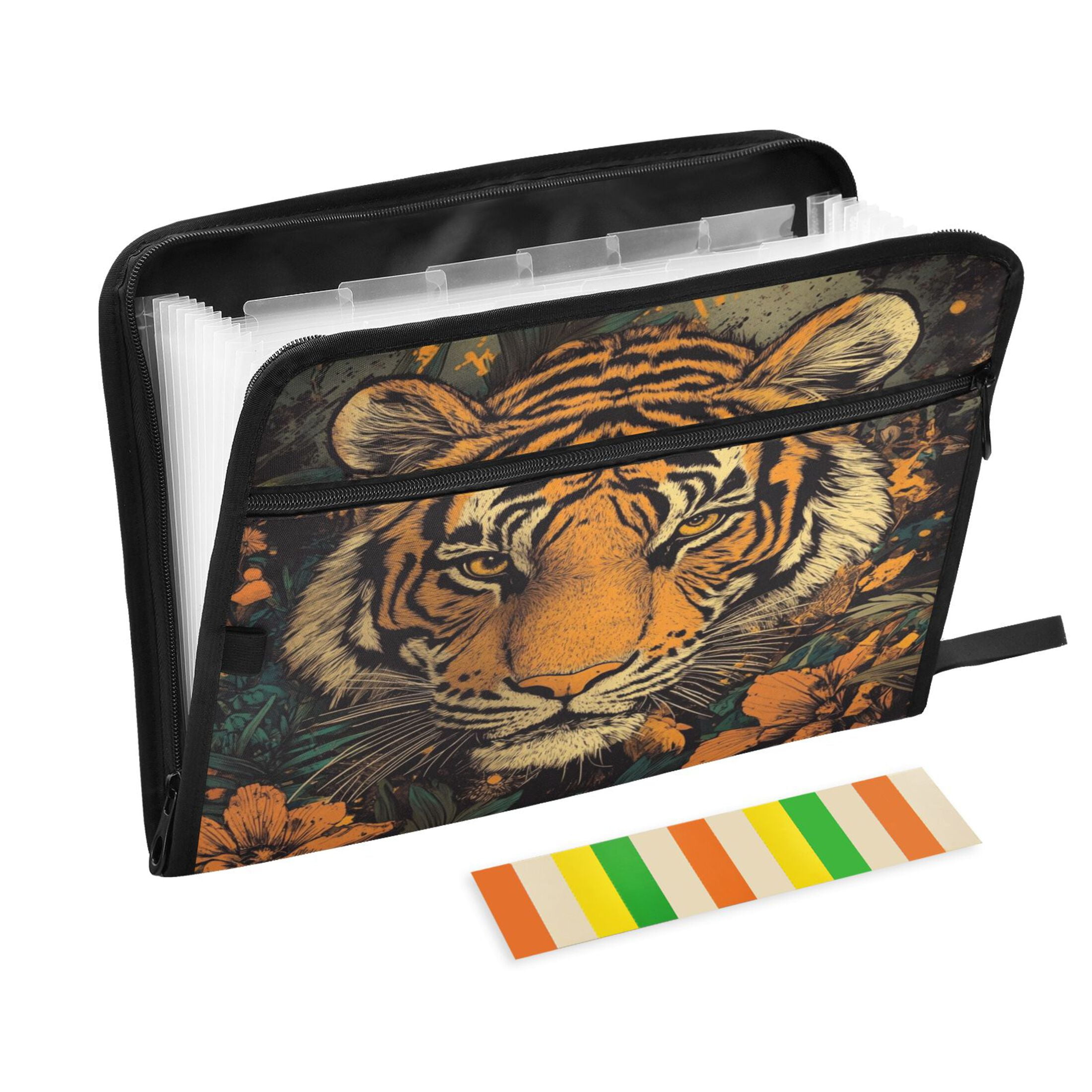 WOBOGO Wildflower Tiger Pattern Expanding File Folder Letter Size Accordion Filing Organizer 13 Pocket Separate Organ Pocket