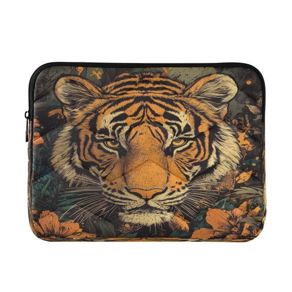 WOBOGO Wildflower Tiger Pattern Laptop Sleeve 13.4 inch Lightweight Zipper Design Soft Padded Protection Against Scratches and Impacts