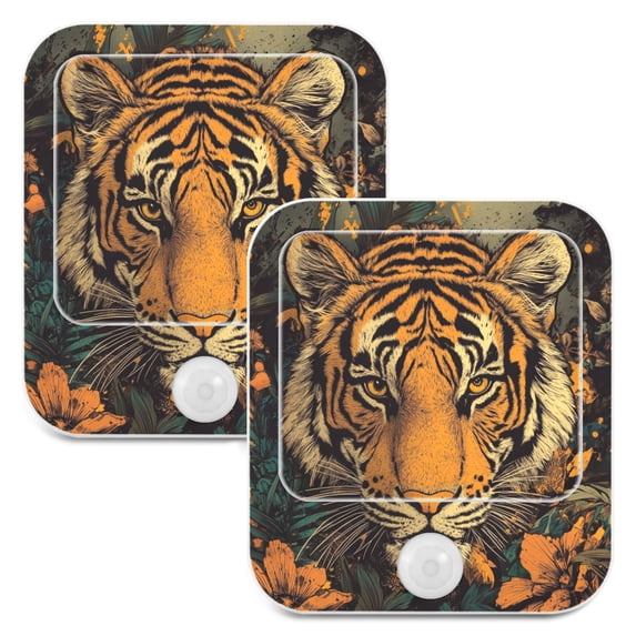 WOBOGO Wildflower Tiger Pattern Night Light Lamp with Smart Sensor Dusk to Dawn Sensor 0.6W Plug-in 2-Pack