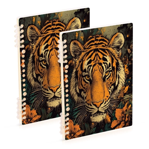 WOBOGO Wildflower Tiger Pattern Notebook College Horizontal Grid Paper Ink Spill Resistant Water Resistant Cover 8.3x5.7x0.4in