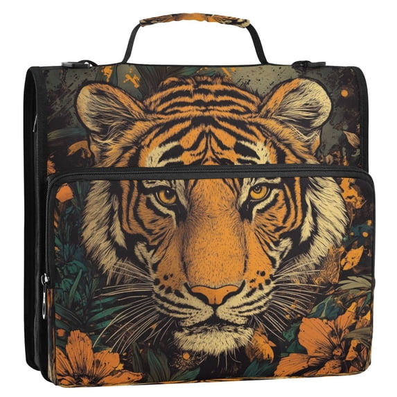 WOBOGO Wildflower Tiger Pattern Ring Binder Bag 1.5in Folder Organizer with Shoulder Strap for 13Inch Laptop and 500 Sheets of Paper