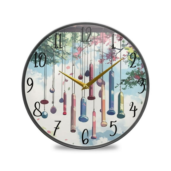 WOBOGO Wind Chimes Acrylic Wall Clock Battery Operated 11.9in Silent No Tick Bedroom Living Room Office Classroom Decoration