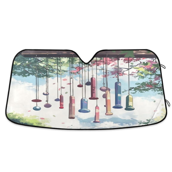 WOBOGO Wind Chimes Car Windshield Sunshades Autopilot Lightweight Accordion Sun Visor 55×27.6in