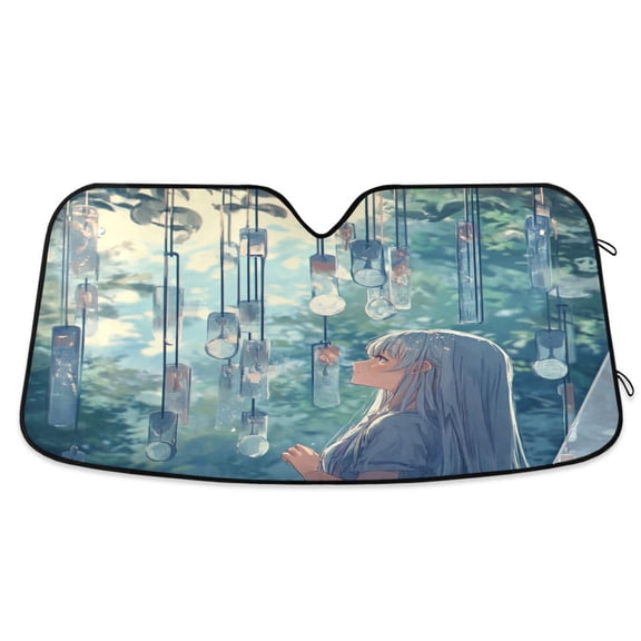 WOBOGO Wind Chimes Lass Car Windshield Sunshades Autopilot Lightweight Accordion Sun Visor 55×27.6in