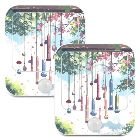 WOBOGO Wind Chimes Night Light Lamp with Smart Sensor Dusk to Dawn Sensor 0.6W Plug-in 2-Pack