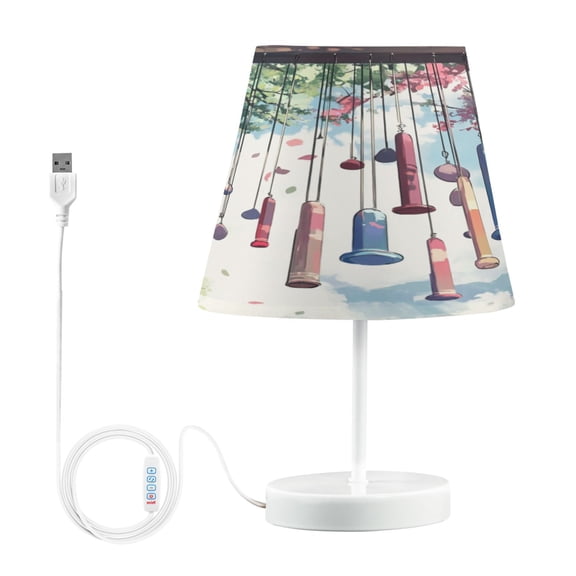 WOBOGO Wind Chimes Table Lamps Bedroom 3-Speed Dimmable Farm Style with Fabric Shade for Reading and Home Office