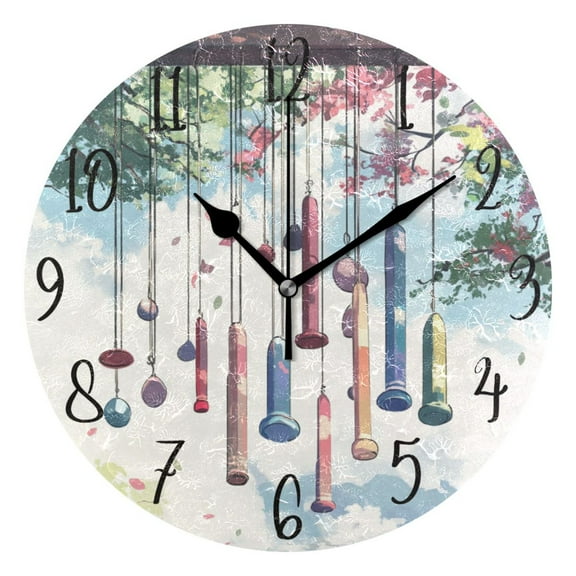 WOBOGO Wind Chimes Wall Clock 10in Silent Mechanism Battery Operated Retro Style for Living Room Bedroom and Kitchen Black Pointer