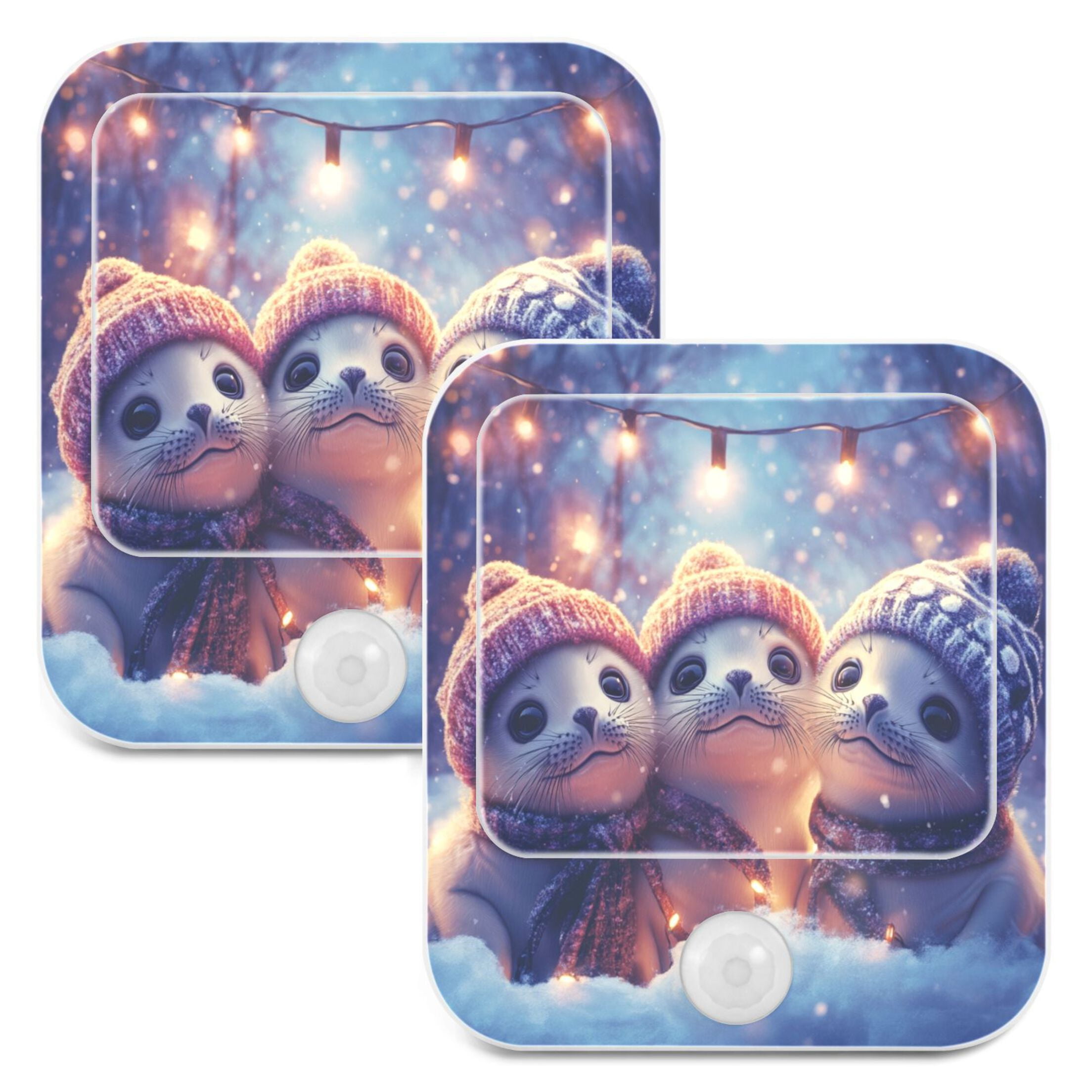 WOBOGO Winter Baby Seal Night Light Lamp with Smart Sensor Dusk to Dawn Sensor 0.6W Plug-in 2-Pack