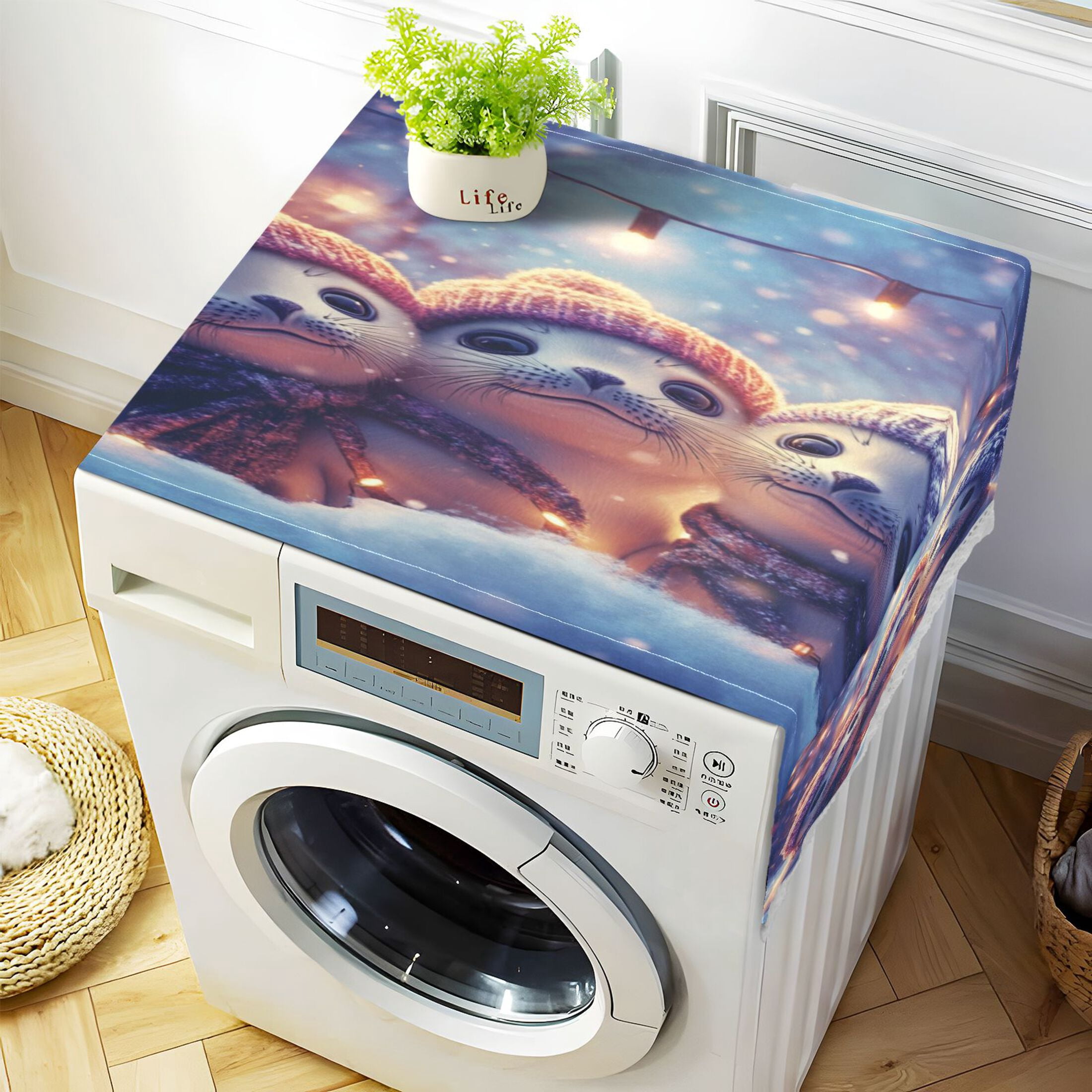 WOBOGO Winter Baby Seal Washing Machine Cloth Dryer Refrigerator Top Cover Protective Non-Slip Mat For Kitchen Laundry