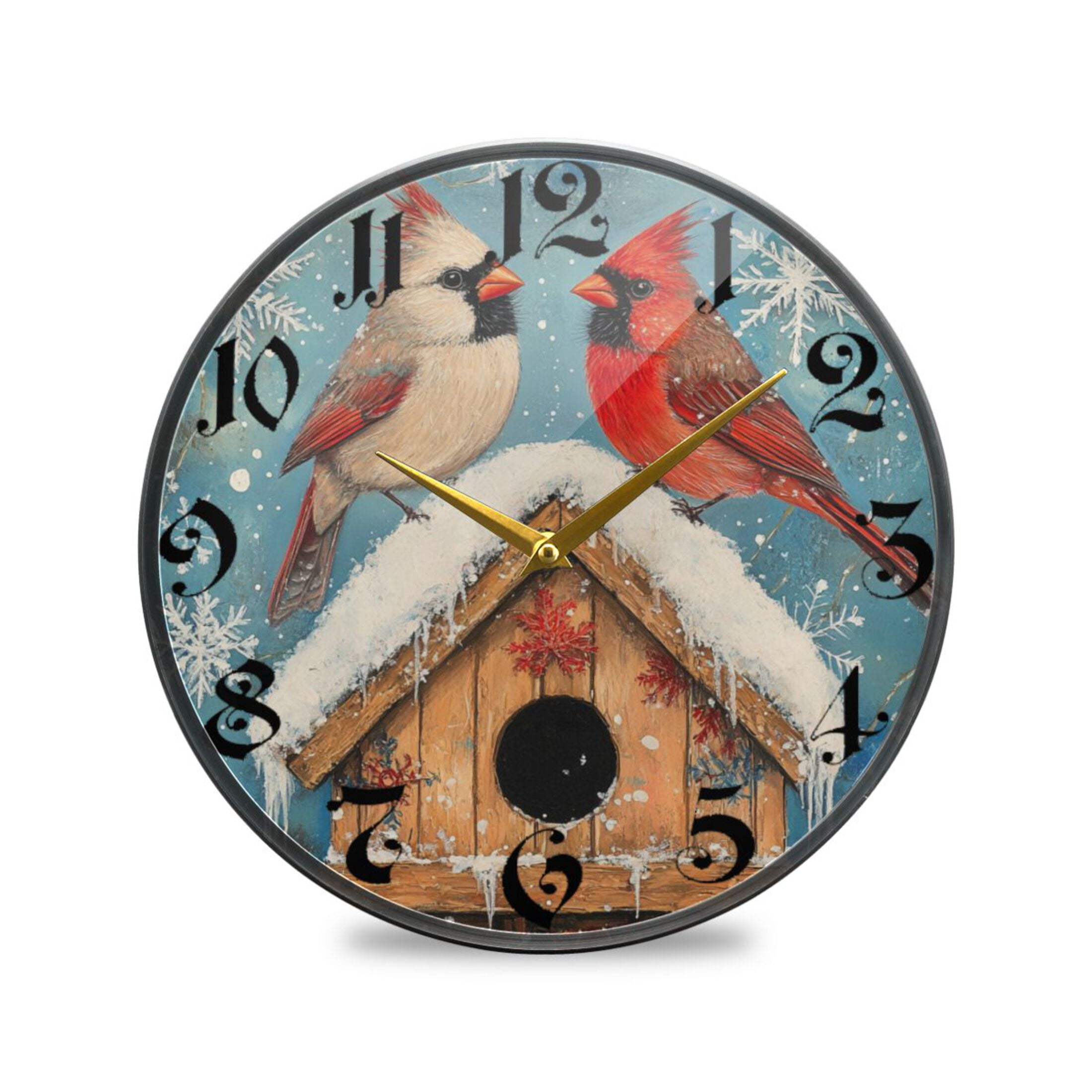 WOBOGO Winter Cardinal Bird Acrylic Wall Clock Battery Operated 9.5in ...