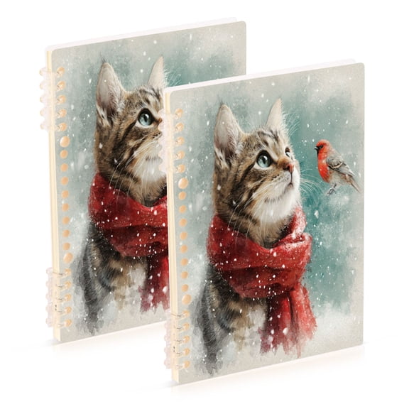 WOBOGO Winter Cat Notebook College Horizontal Grid Paper Ink Spill Resistant Water Resistant Cover 8.3x5.7x0.4in