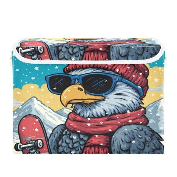 WOBOGO Winter Eagle Large Collapsible Storage Box Flip Lid Fabric Decorative Organizer Container Basket with Handles 16.512.611.8in