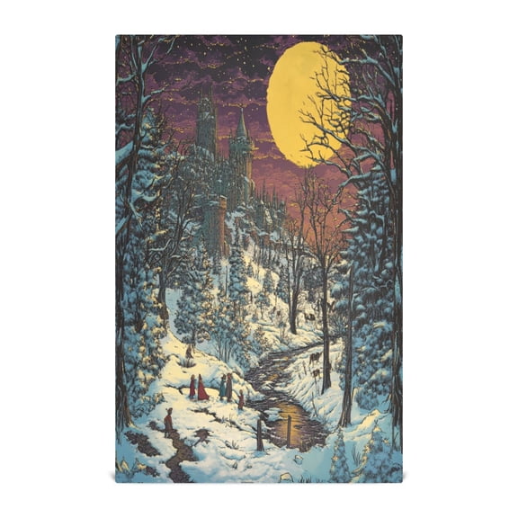 WOBOGO Winter Evening Sunset Kitchen Towel 1 Piece Large Cotton Dishcloth Premium Absorbency Set with Hanging Loop