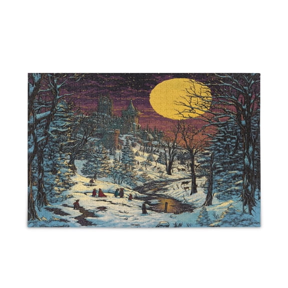 WOBOGO Winter Evening Sunset Puzzle Challenge 1000 Piece Jigsaw Suitable for Game Night Finished Size 29.5 x 19.7in